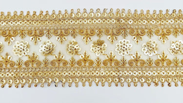 Gold Sequins Trim 2 Yards Decorative Embroidered Lace Sari Border Costume Ribbon Crafting Sewing Tape